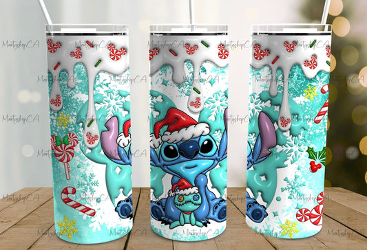 Inflated Stitch candy cane drip Tumbler 20oz