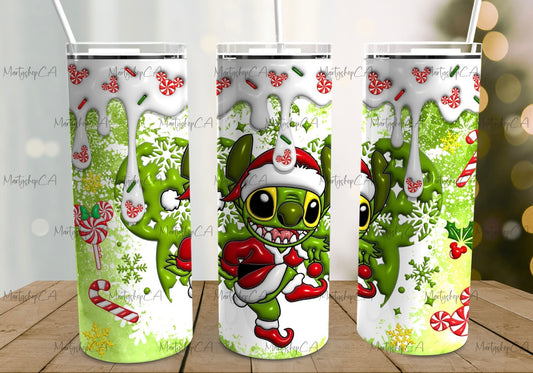 Inflated green christmas Stitch Tumbler 20oz