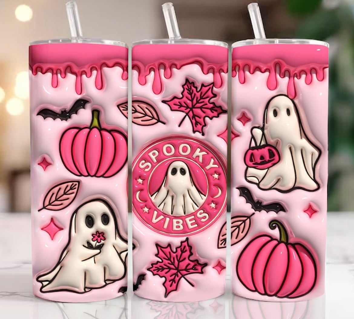 Inflated pink spooky vibes tumbler 20oz