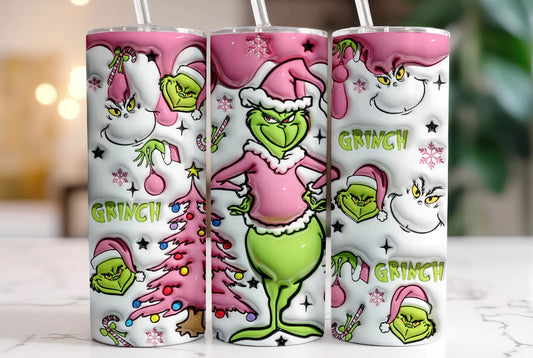 Inflated Pink Grinch Drip Tumbler 20oz