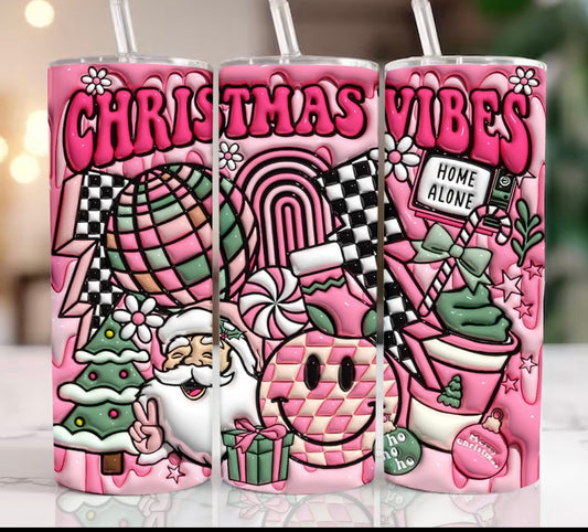 Inflated Pink Christmas Vibes Retro Tumbler 20oz