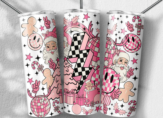 Pink checkered christmas Tumbler 20oz